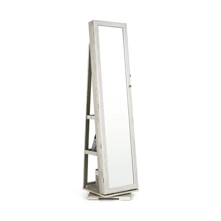 360° Rotatable 2-in-1 Lockable Jewelry Cabinet with Full-Length Mirror-White - White - Jewelry Armoires