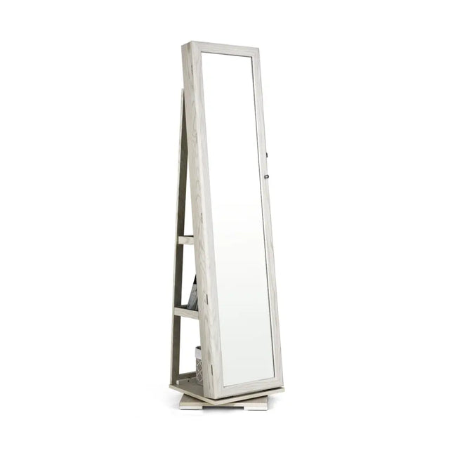 360° Rotatable 2-in-1 Lockable Jewelry Cabinet with Full-Length Mirror-White - White - Jewelry Armoires