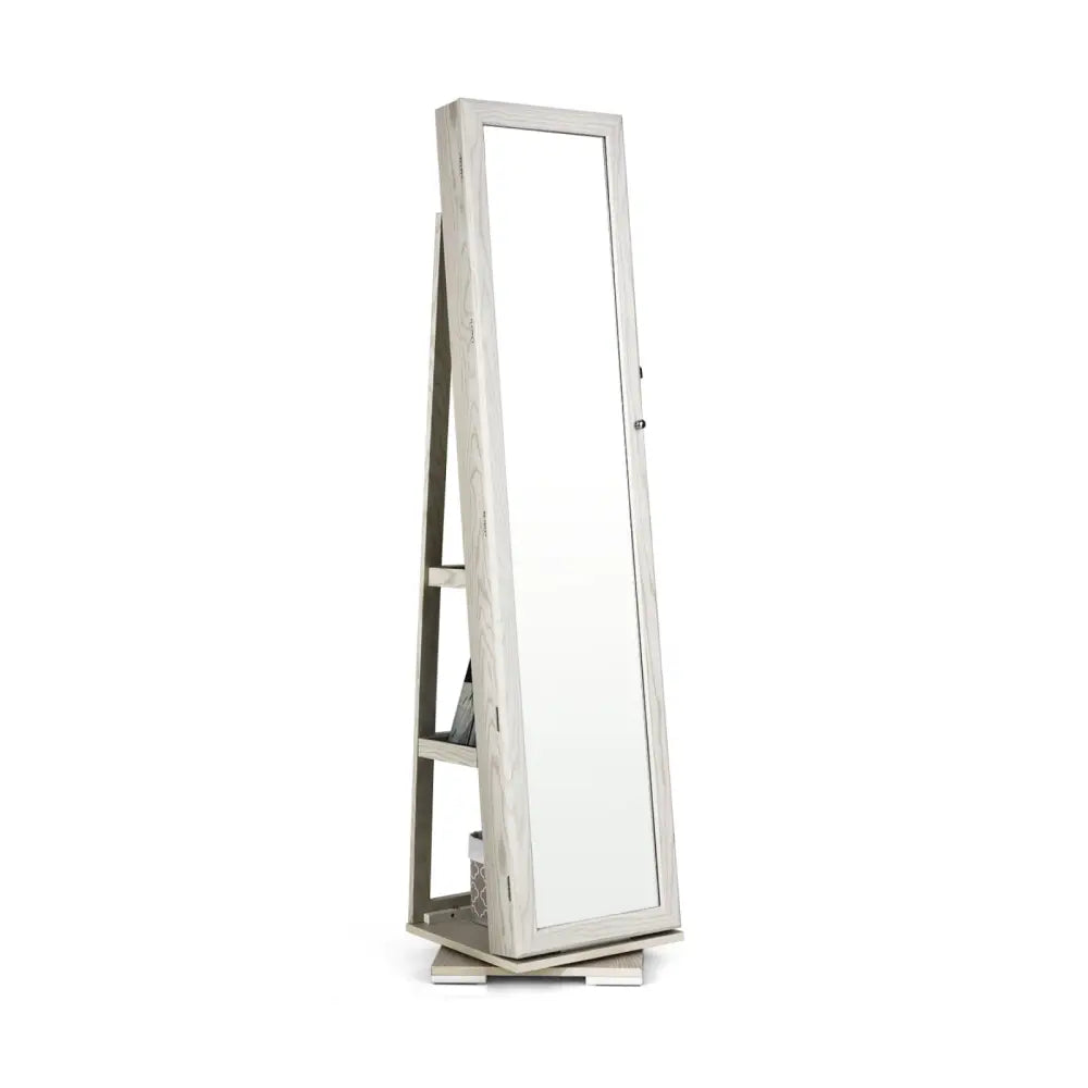360° Rotatable 2 in 1 Lockable Jewelry Cabinet with Full Length Mirror - White - Oasis Home Essentials