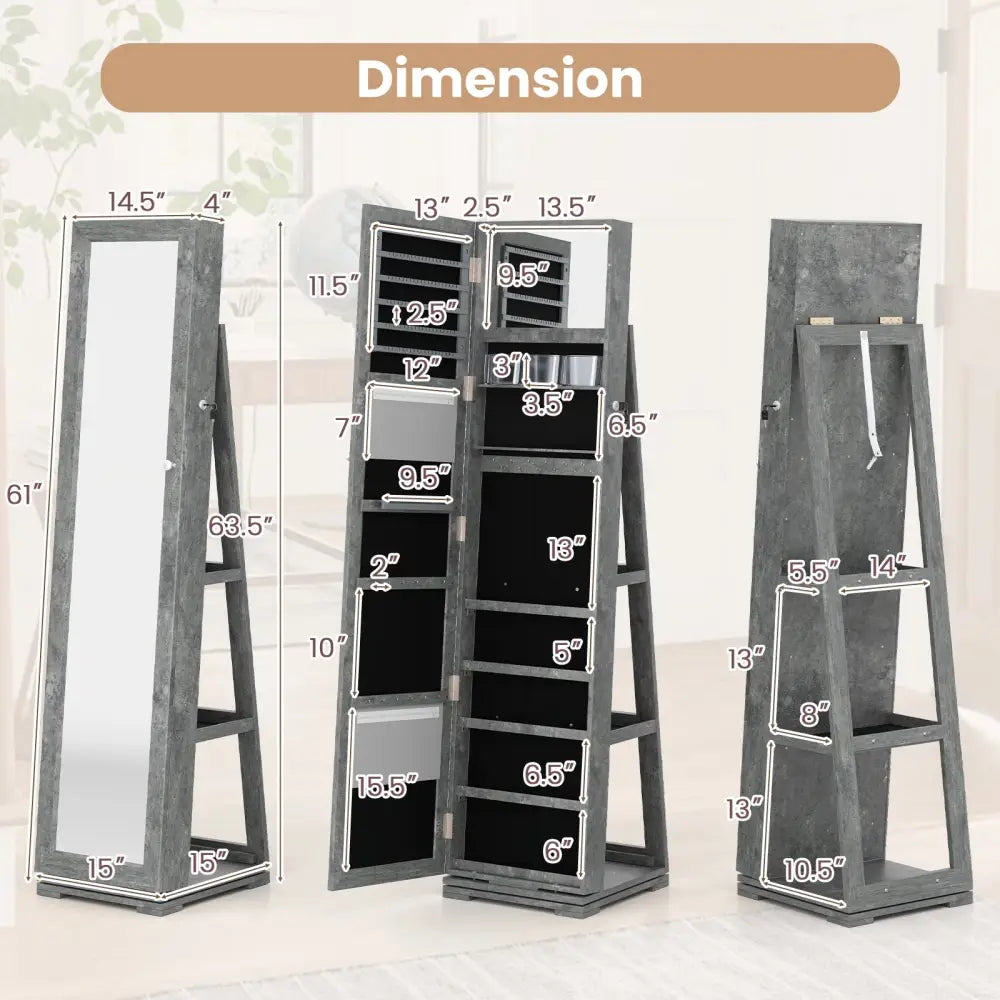 360° Rotatable 2-in-1 Lockable Jewelry Cabinet with Full-Length Mirror-Green - Green - Jewelry Armoires