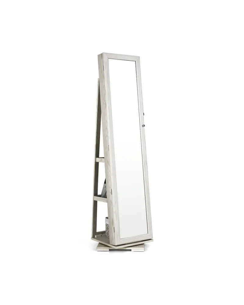 360° Rotatable 2-in-1 Lockable Jewelry Cabinet with Full-Length Mirror-White - White - Jewelry Armoires