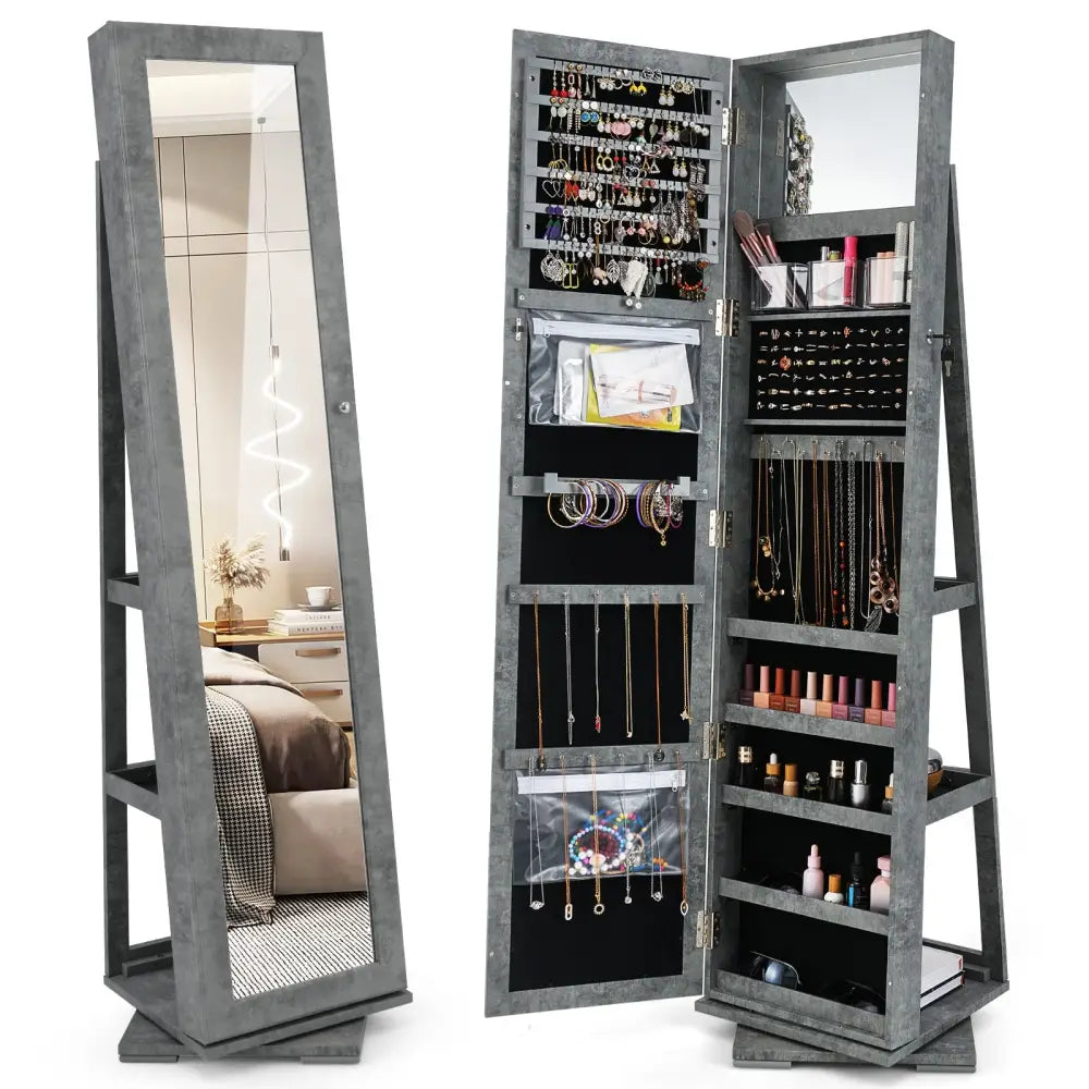 360° Rotatable 2-in-1 Lockable Jewelry Cabinet with Full-Length Mirror-Green - Green - Jewelry Armoires