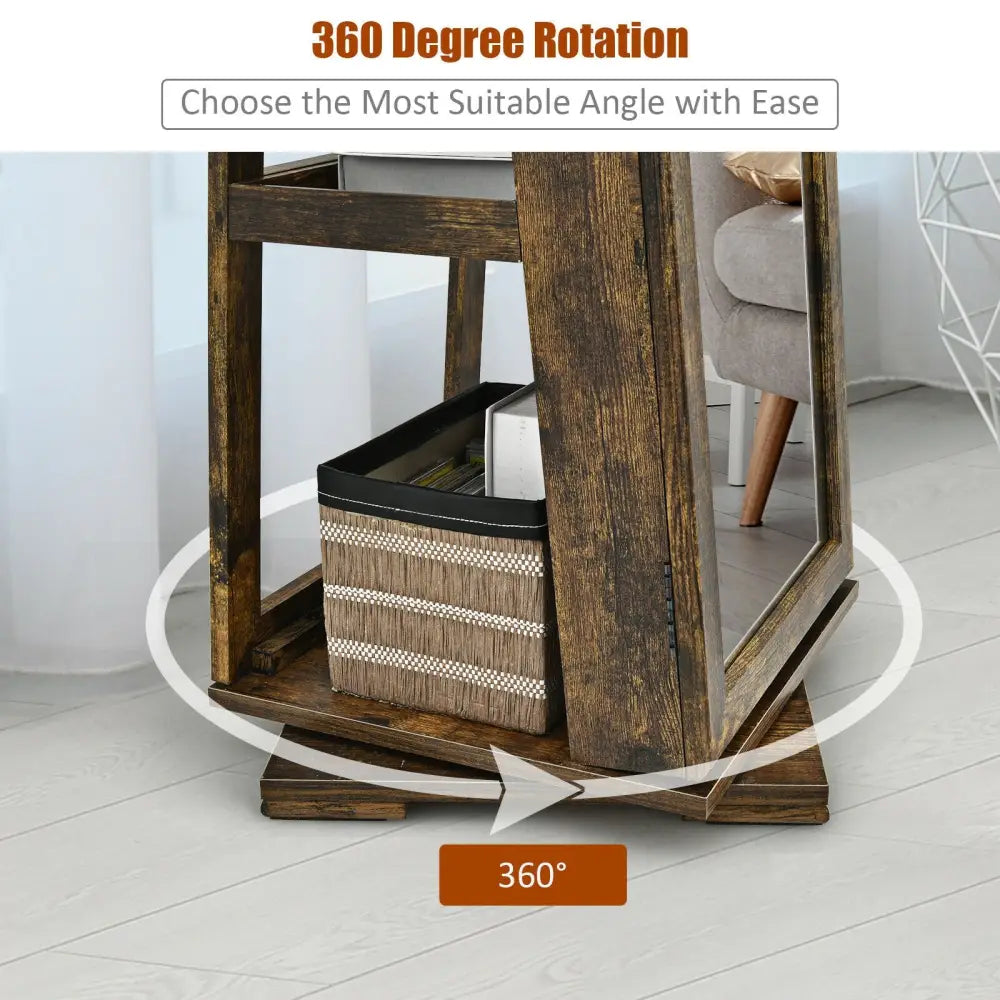 360° Rotatable Armoire 2-in-1 Lockable Mirrored Jewelry Cabinet-Rustic Brown - Rustic Brown - Jewelry Armoires