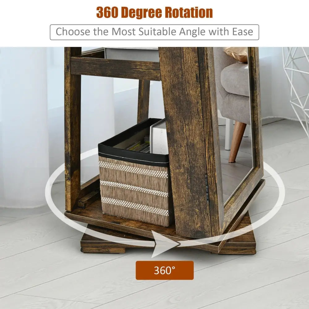 360° Rotatable Armoire 2-in-1 Lockable Mirrored Jewelry Cabinet-Rustic Brown Costway