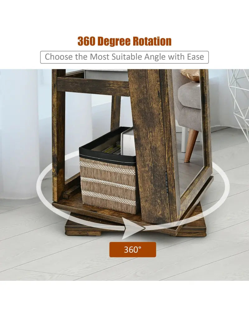 360° Rotatable Armoire 2-in-1 Lockable Mirrored Jewelry Cabinet-Rustic Brown - Rustic Brown - Jewelry Armoires