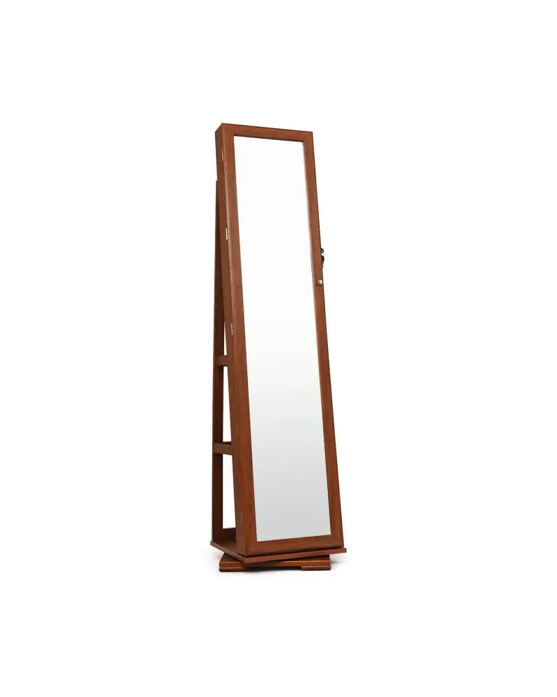 360° Rotatable Armoire 2-in-1 Lockable Mirrored Jewelry Cabinet-Brown - Brown - Jewelry Armoires