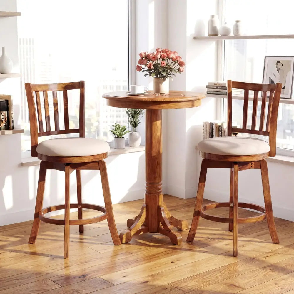 360° Rotating Counter Height Chairs Set of 2 with Upholstered Seat and  Backrest-24 inches Costway