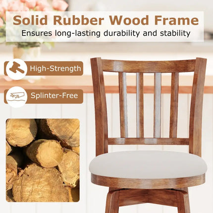 360° Rotating Counter Height Chairs Set of 2 with Upholstered Seat and  Backrest-29 inches Costway