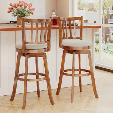 360° Rotating Counter Height Chairs Set of 2 with Upholstered Seat and  Backrest-29 inches Costway