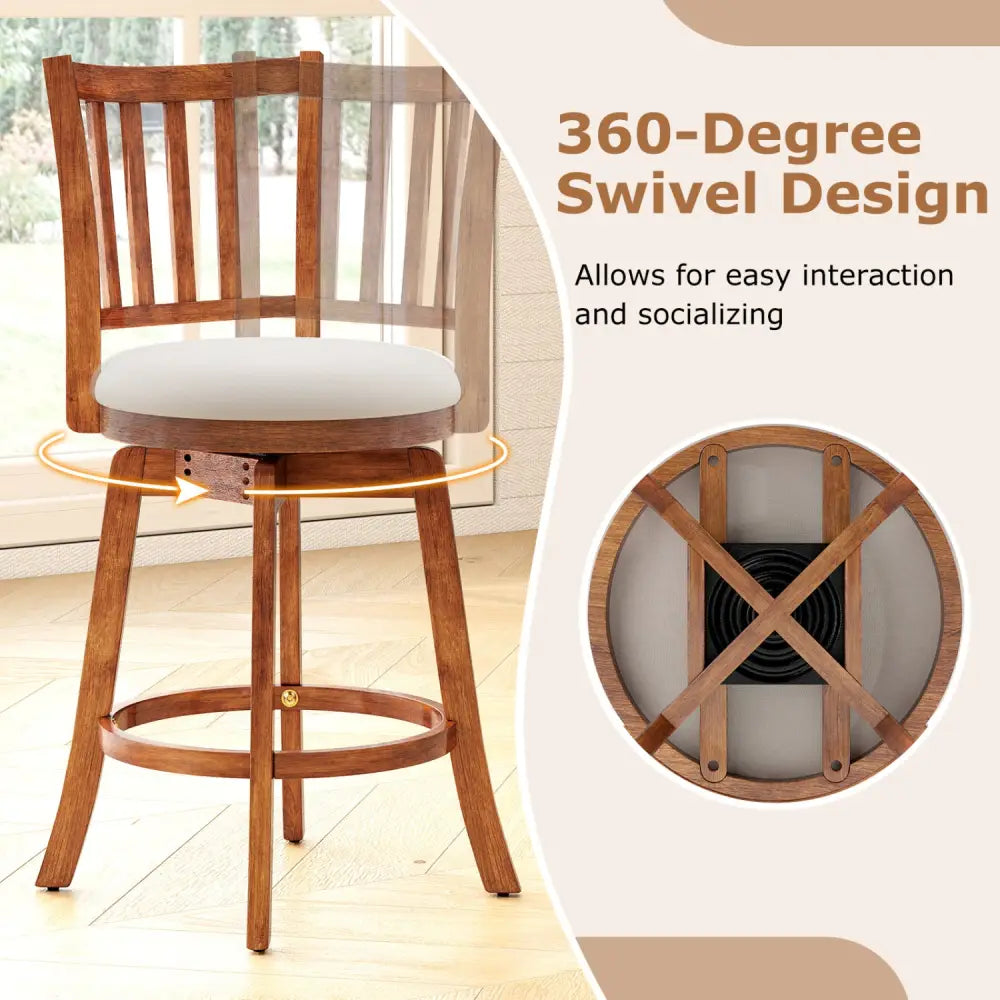 360° Rotating Counter Height Chairs Set of 2 with Upholstered Seat and Backrest-24 inches - Bar Stools