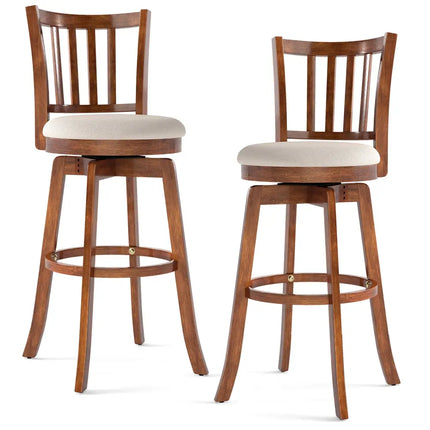 360° Rotating Counter Height Chairs Set of 2 with Upholstered Seat and  Backrest-29 inches Costway