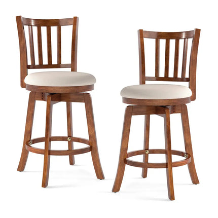 360° Rotating Counter Height Chairs Set of 2 with Upholstered Seat and  Backrest-24 inches Costway