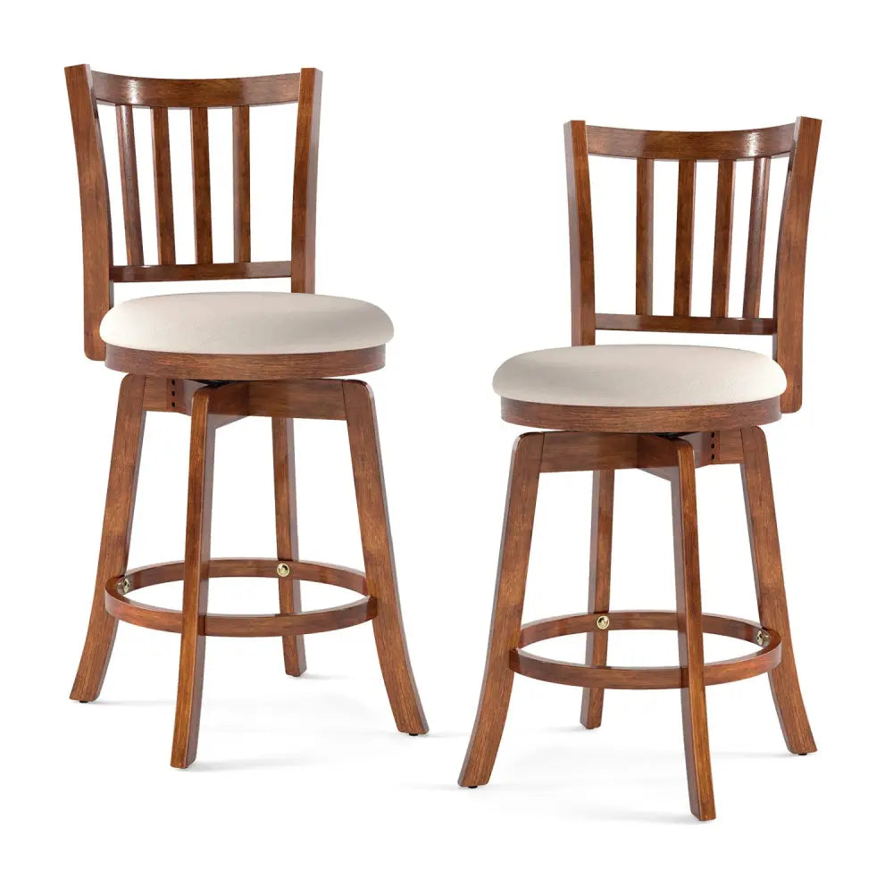 360° Rotating Counter Height Chairs Set of 2 with Upholstered Seat and  Backrest-24 inches Costway