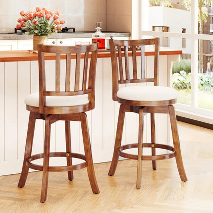 360° Rotating Counter Height Chairs Set of 4 with Backrest and Upholstered Seat-24 inches Costway