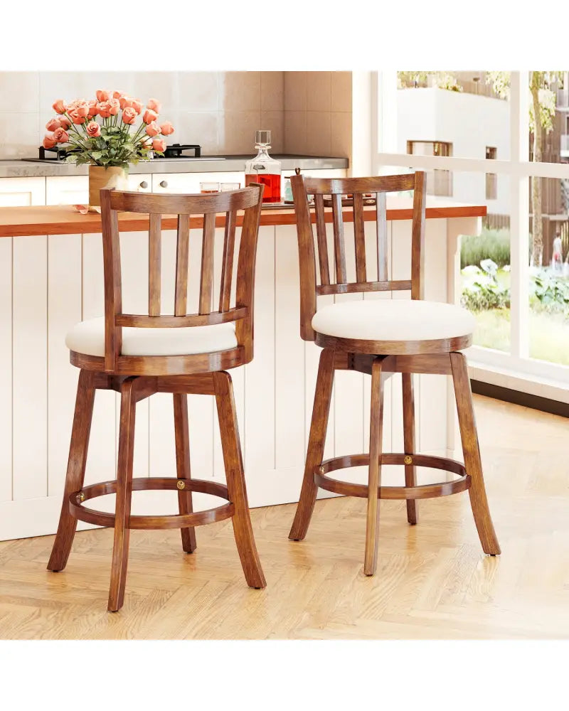 360° Rotating Counter Height Chairs Set of 4 with Backrest and Upholstered Seat-24 inches - Wood - Bar Stools