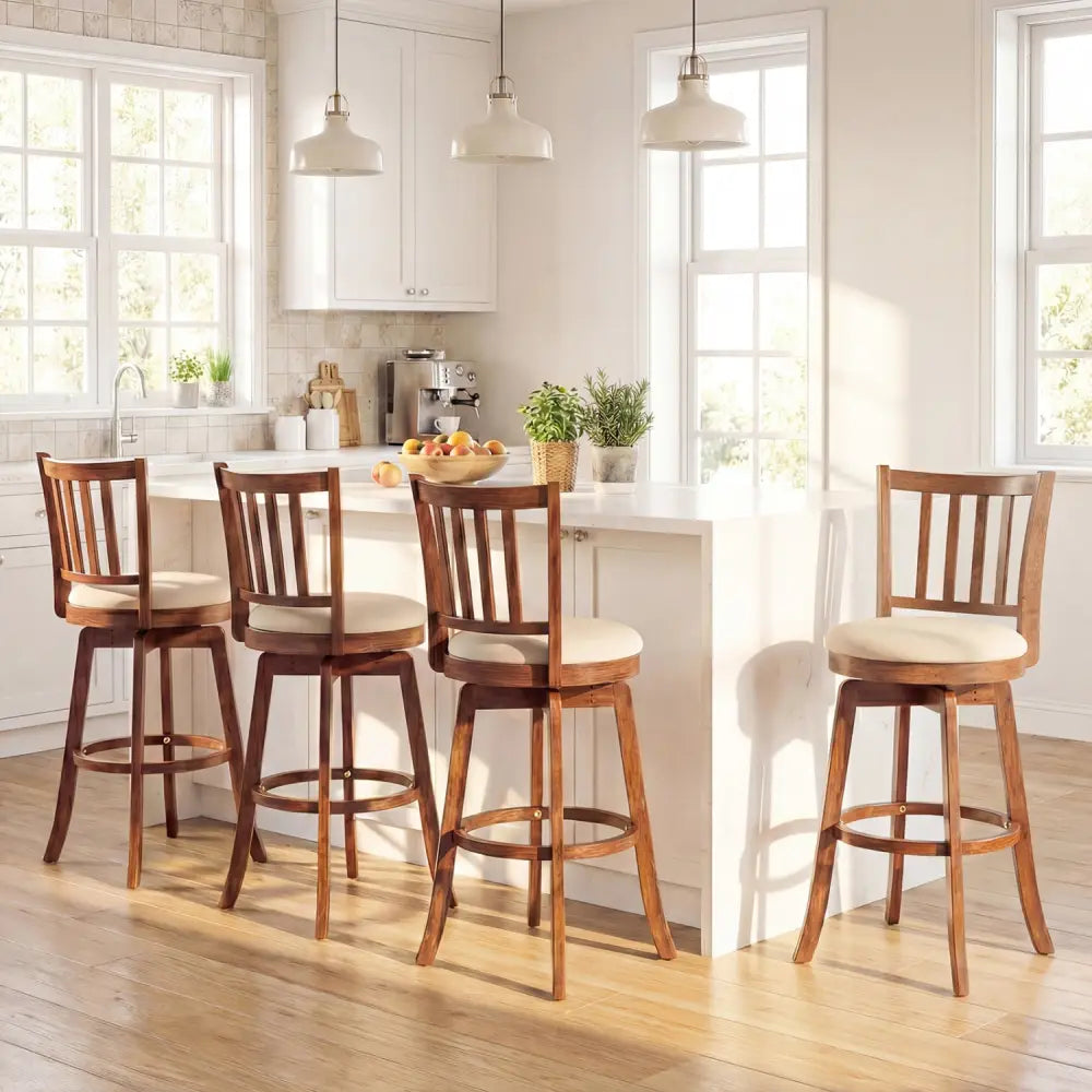 360° Rotating Counter Height Chairs Set of 4 with Backrest and Upholstered Seat-29 inches - Wood - Bar Stools