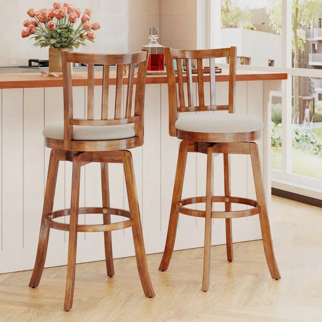 360° Rotating Counter Height Chairs Set of 4 with Backrest and Upholstered Seat-29 inches Costway