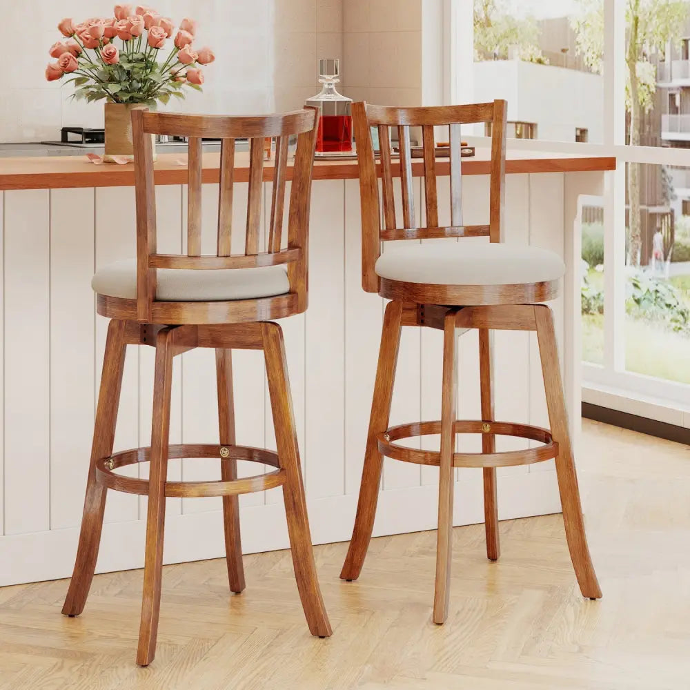 360° Rotating Counter Height Chairs Set of 4 with Backrest and Upholstered Seat-29 inches Costway