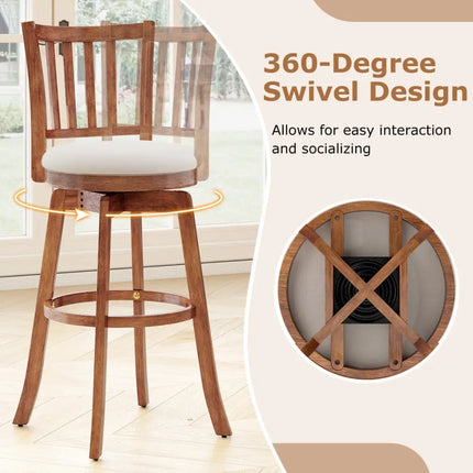 360° Rotating Counter Height Chairs Set of 4 with Backrest and Upholstered Seat-29 inches Costway