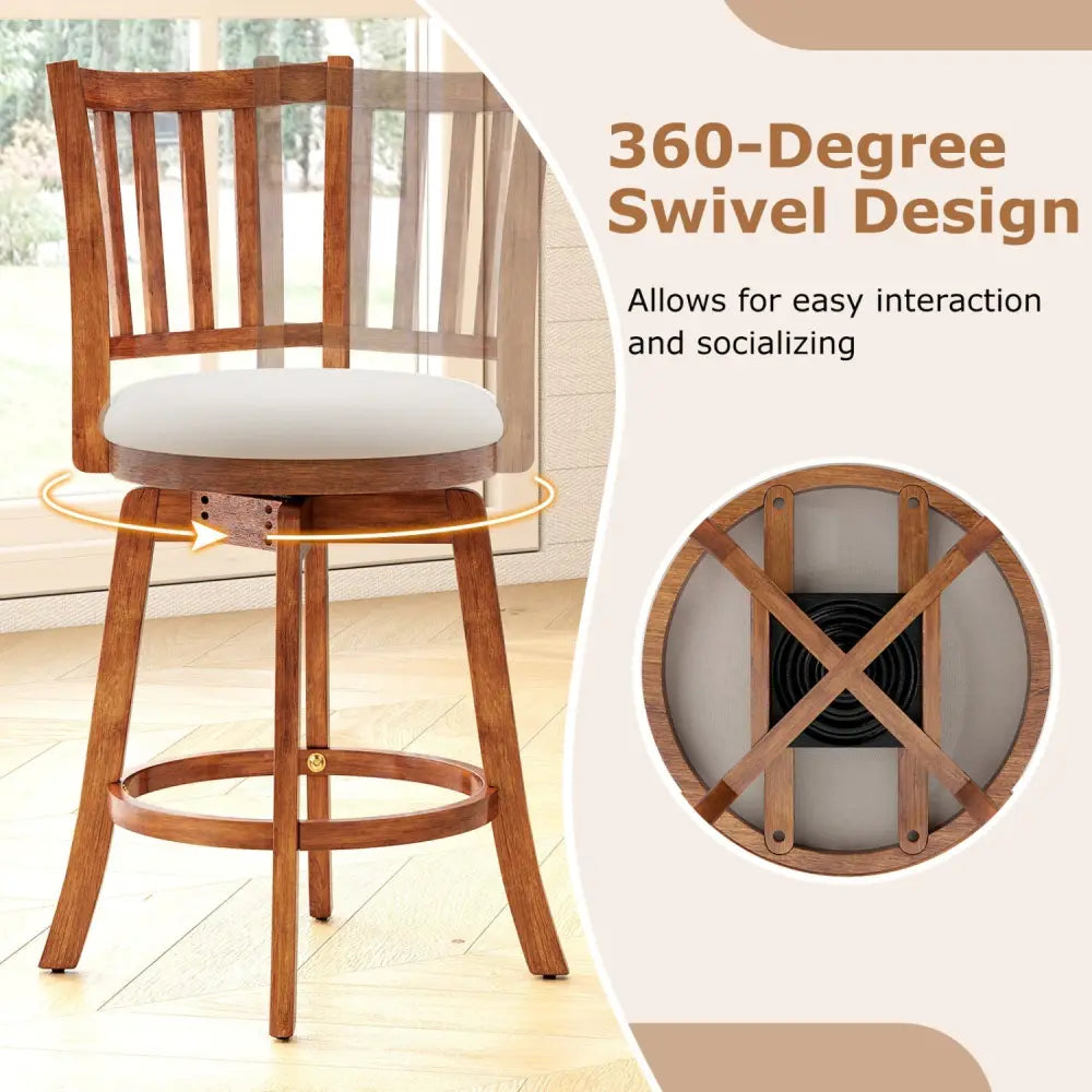 360° Rotating Counter Height Chairs Set of 4 with Backrest and Upholstered Seat-24 inches Costway