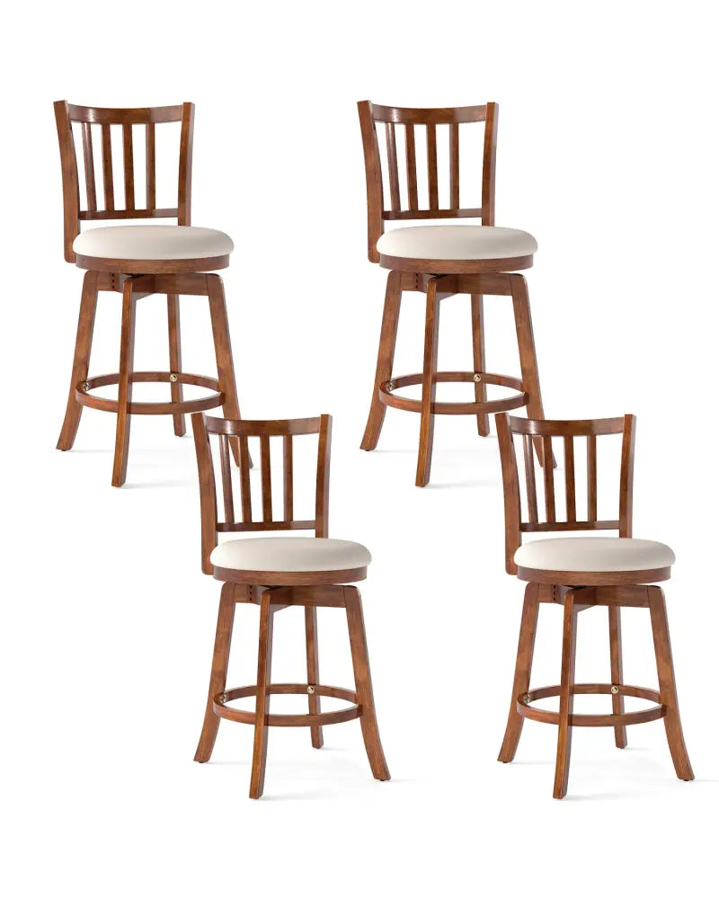 360° Rotating Counter Height Chairs Set of 4 with Backrest and Upholstered Seat-24 inches - Wood - Bar Stools