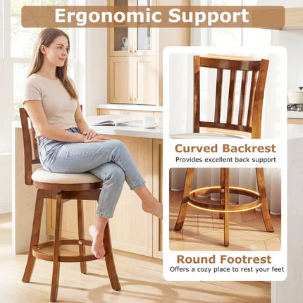 360° Rotating Counter Height Chairs Set of 4 with Backrest and Upholstered Seat-24 inches Costway