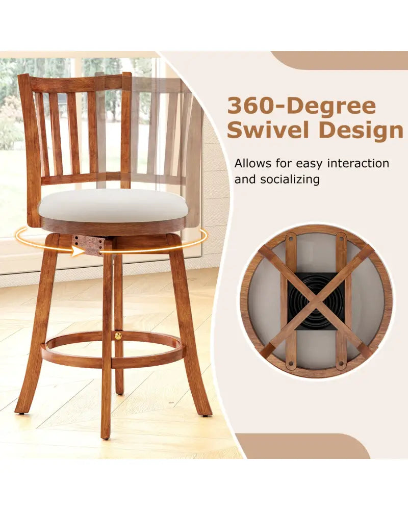 360° Rotating Counter Height Chairs Set of 4 with Backrest and Upholstered Seat-24 inches - Wood - Bar Stools