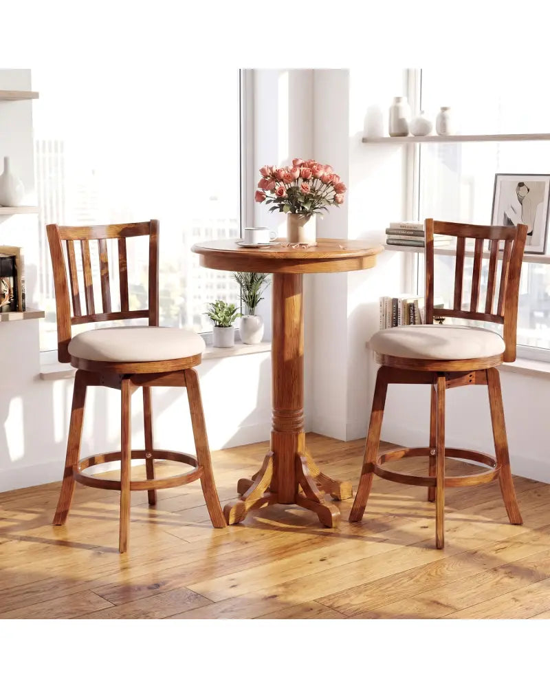 360° Rotating Counter Height Chairs Set of 4 with Backrest and Upholstered Seat-24 inches - Wood - Bar Stools