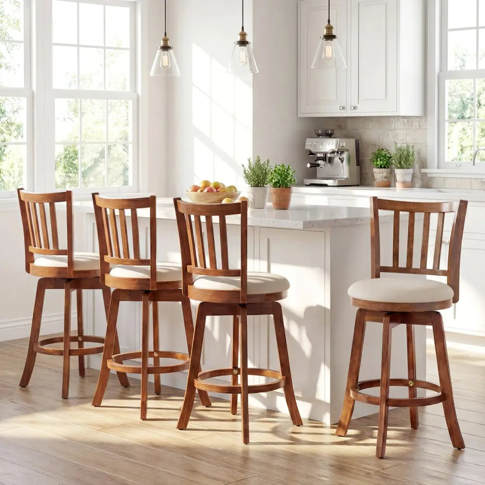 360° Rotating Counter Height Chairs Set of 4 with Backrest and Upholstered Seat-24 inches Costway