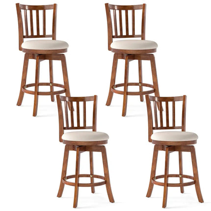360° Rotating Counter Height Chairs Set of 4 with Backrest and Upholstered Seat-24 inches Costway