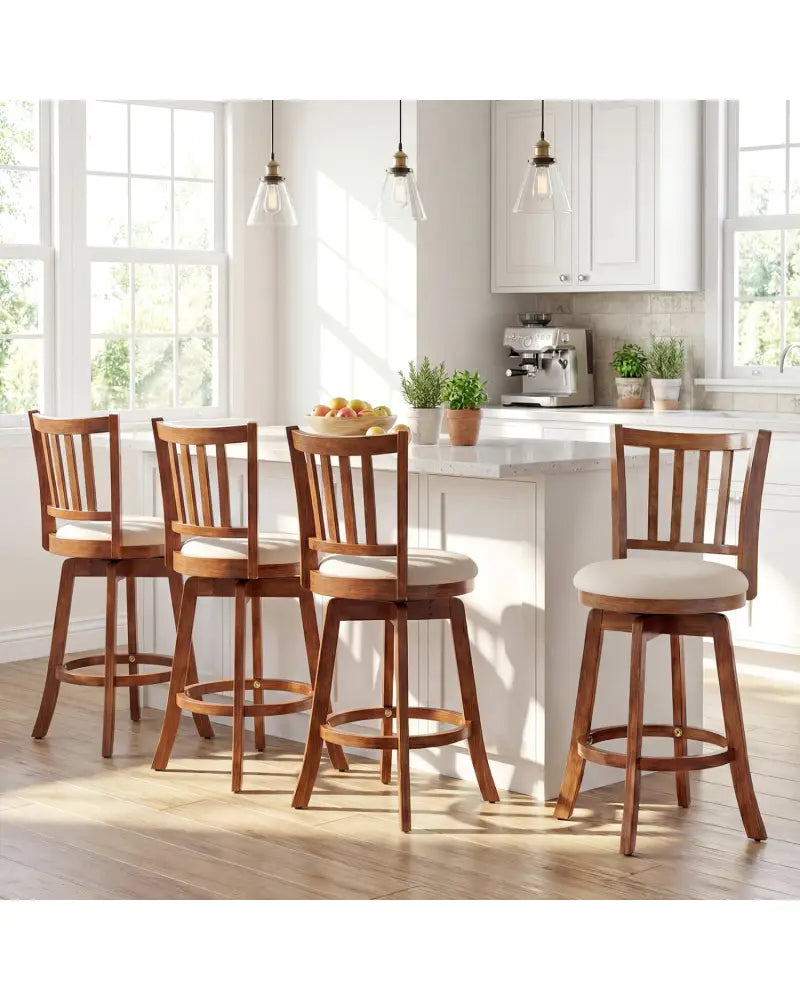 360° Rotating Counter Height Chairs Set of 4 with Backrest and Upholstered Seat-24 inches - Wood - Bar Stools