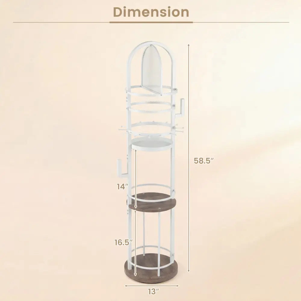 360° Rotating Floor Jewelry Storage Rack with 3 Shelves-Gray - Gray - Jewelry Armoires