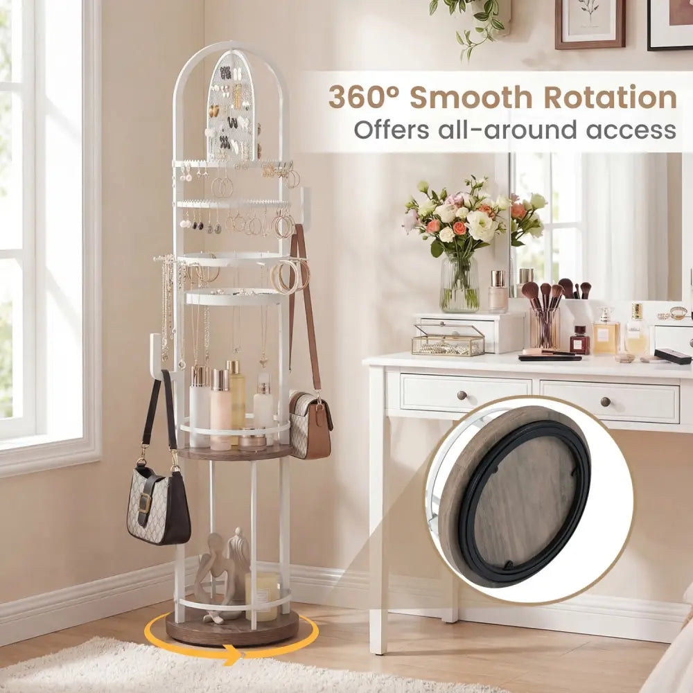 360° Rotating Floor Jewelry Storage Rack with 3 Shelves-Gray - Gray - Jewelry Armoires