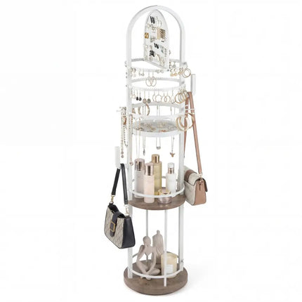 360° Rotating Floor Jewelry Storage Rack with 3 Shelves-Gray - Gray - Jewelry Armoires