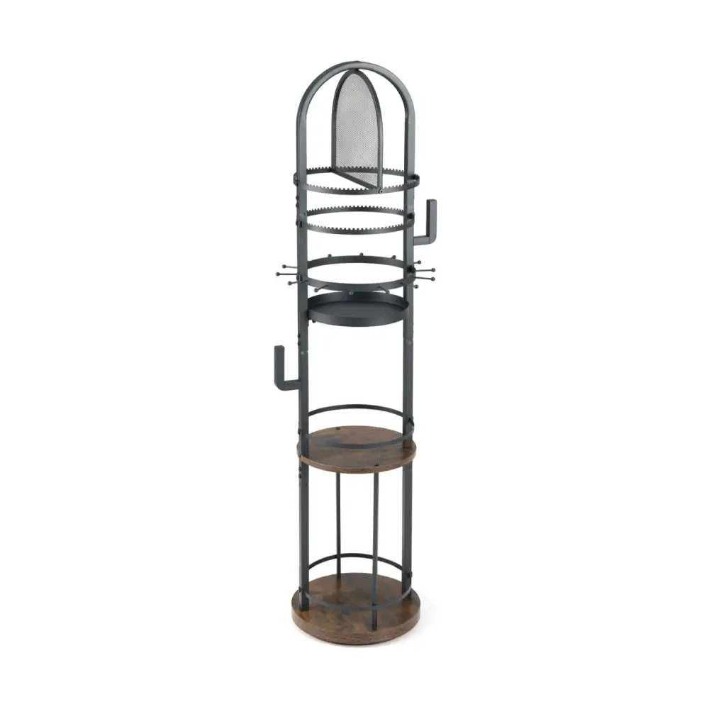 360° Rotating Floor Jewelry Storage Rack with 3 Shelves-Rustic Brown - Rustic Brown - Jewelry Armoires