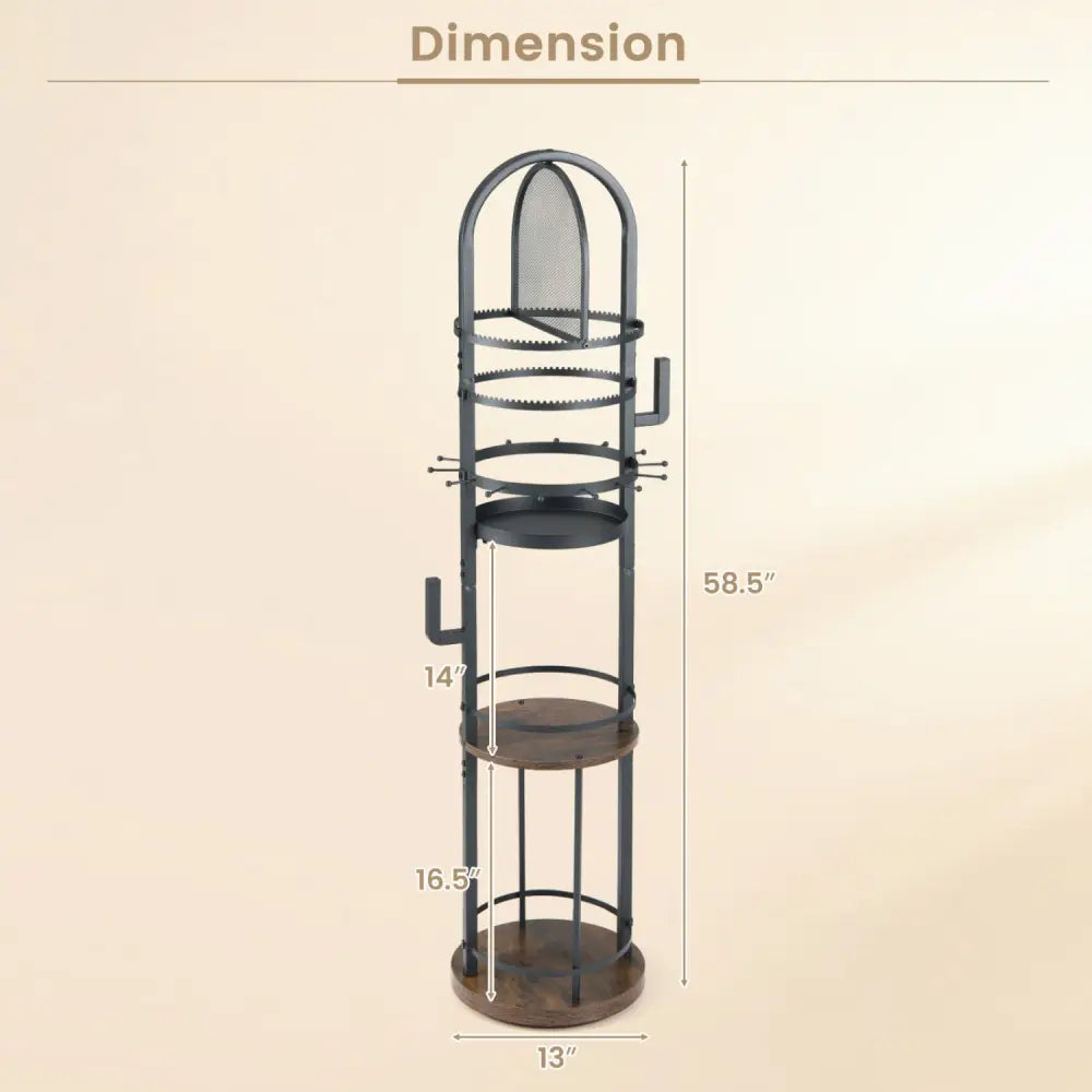 360° Rotating Floor Jewelry Storage Rack with 3 Shelves-Rustic Brown - Rustic Brown - Jewelry Armoires