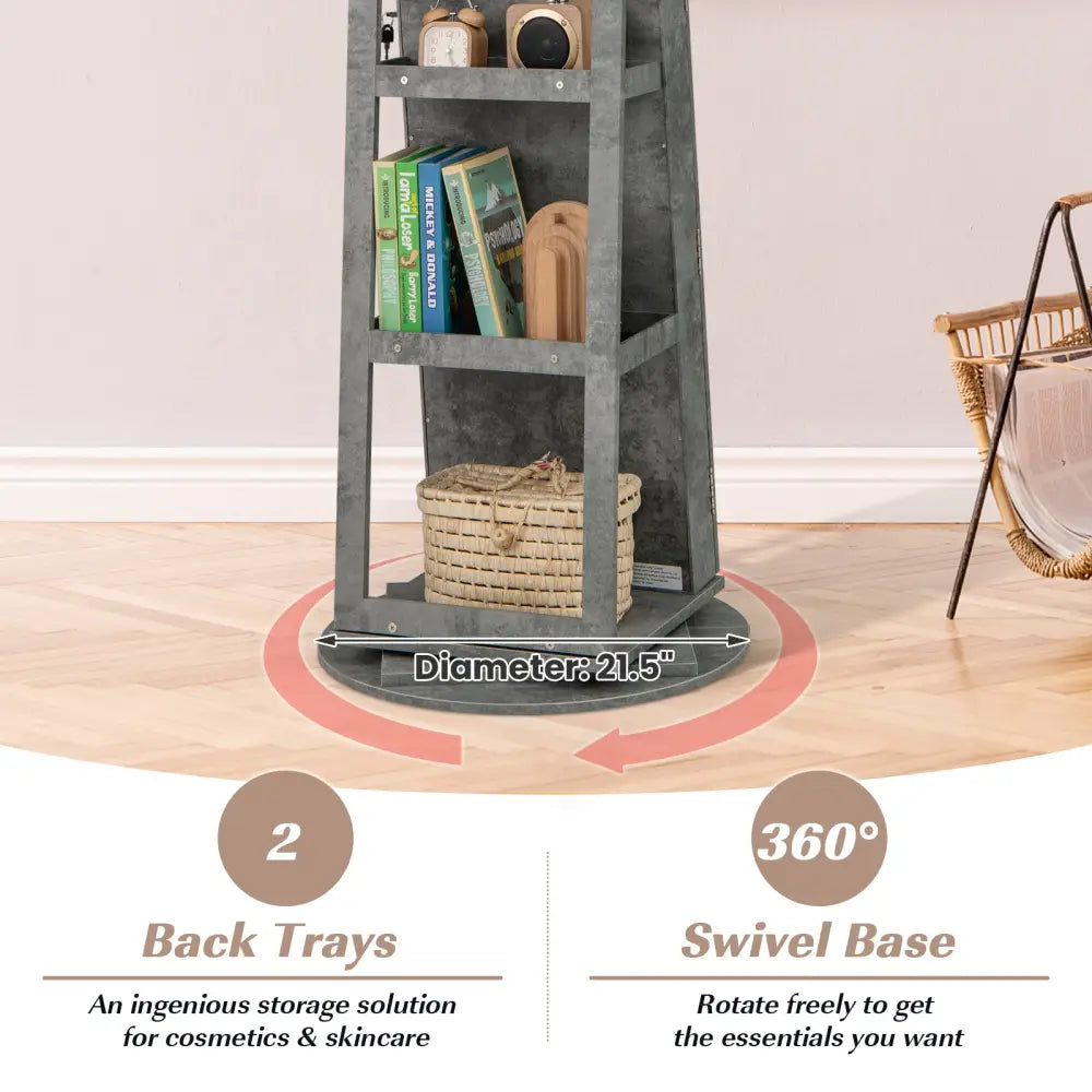 360° Rotating Mirrored Jewelry Cabinet Armoire 3 Color LED Modes Lockable-Green - Green - Jewelry Armoires