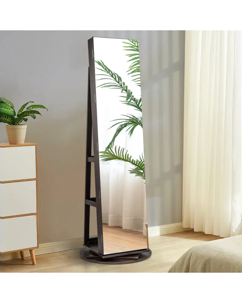 360° Rotating Mirrored Jewelry Cabinet Armoire 3 Color LED Modes Lockable-Espresso - Espresso - Jewelry Armoires