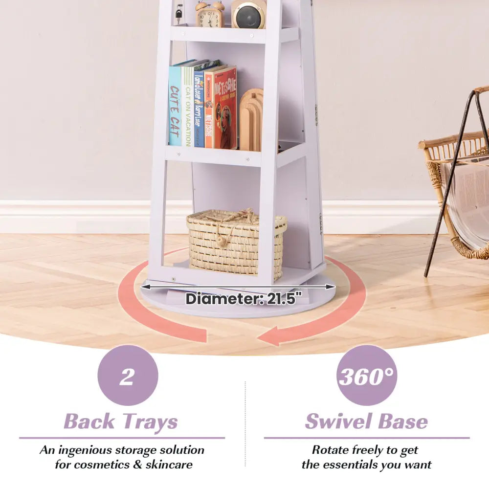 360° Rotating Mirrored Jewelry Cabinet Armoire 3 Color LED Modes Lockable-Purple - Purple - Jewelry Armoires