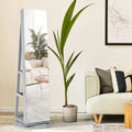 360° Rotating Mirrored Jewelry Cabinet Armoire 3 Color LED Modes Lockable-Gray - Gray - Jewelry Armoires