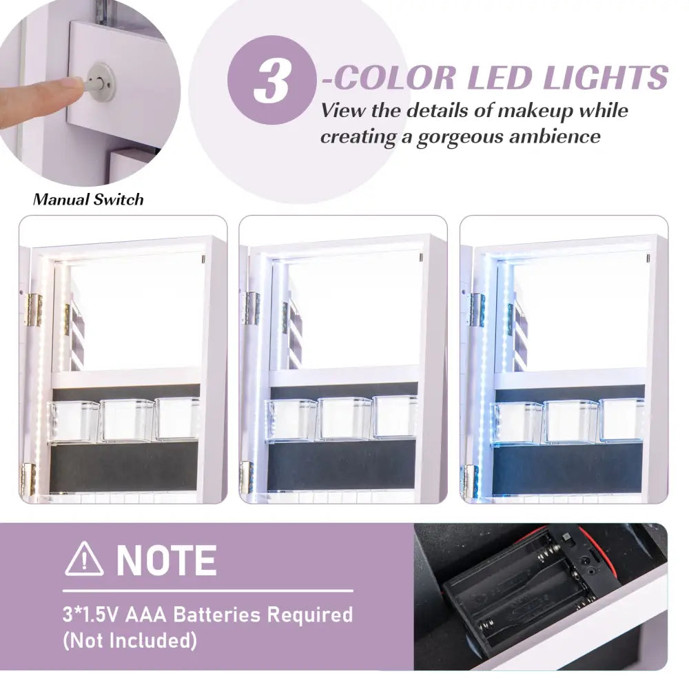 360° Rotating Mirrored Jewelry Cabinet Armoire 3 Color LED Modes Lockable-Purple - Purple - Jewelry Armoires