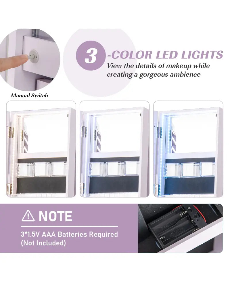 360° Rotating Mirrored Jewelry Cabinet Armoire 3 Color LED Modes Lockable-Purple - Purple - Jewelry Armoires