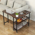 360° Rotating Sofa Side Table with 2-Tier Storage Shelves-Walnut Costway