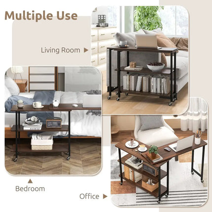 360° Rotating Sofa Side Table with 2-Tier Storage Shelves-Walnut Costway