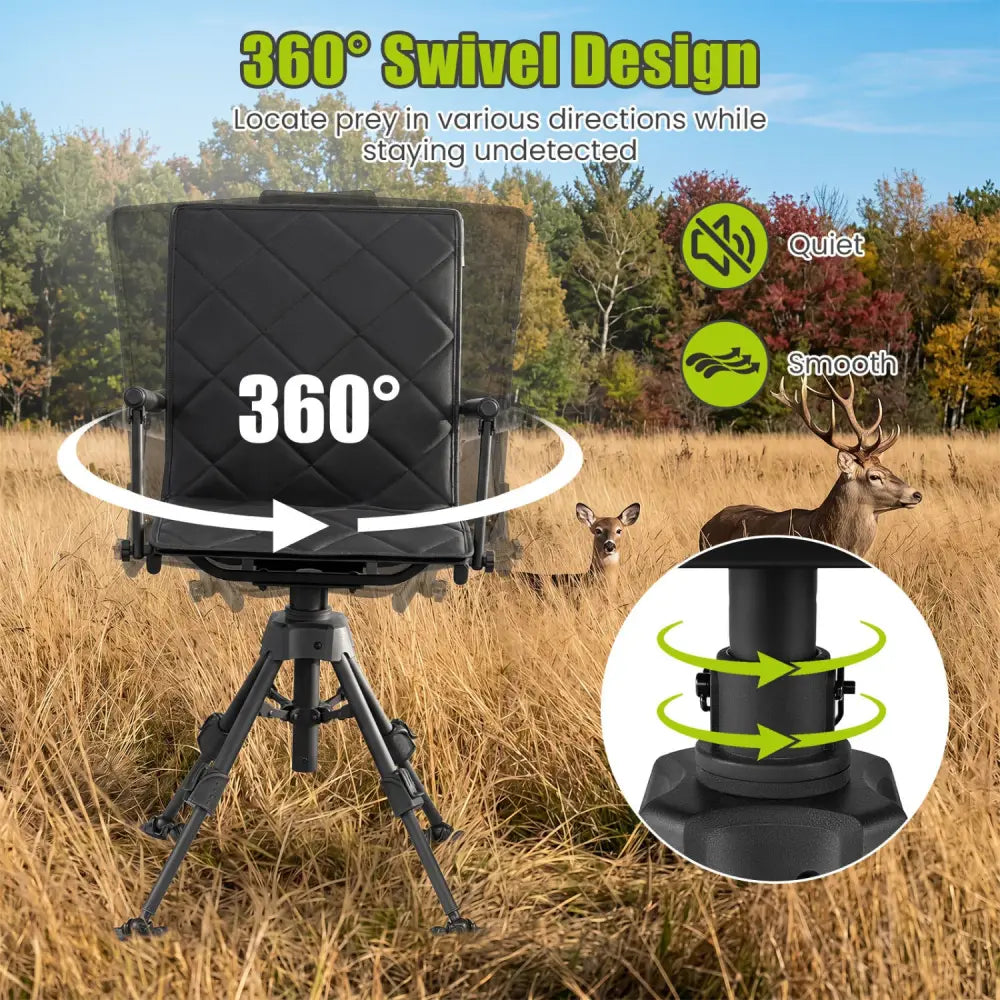 360° Silent Swivel Hunting Seat with 5-Level Adjustable-Black - Black - Camping Furniture