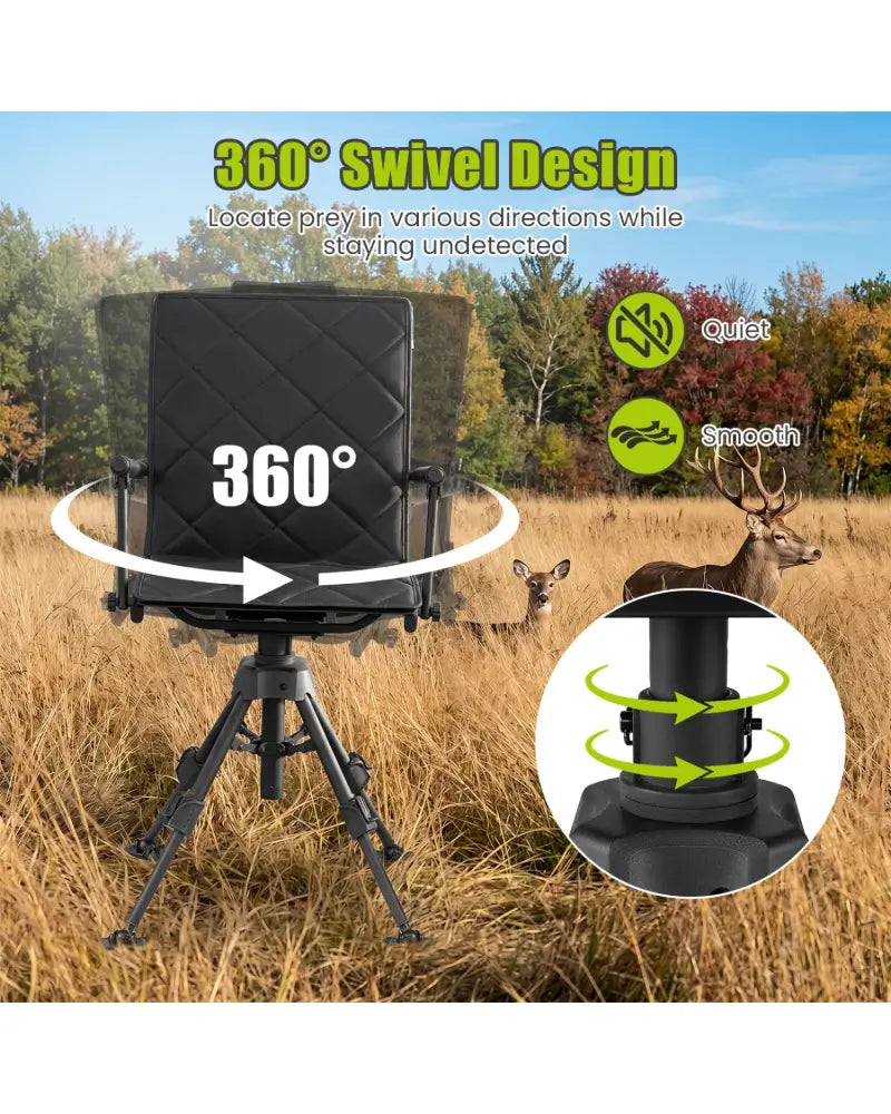 360° Silent Swivel Hunting Seat with 5-Level Adjustable-Black - Black - Camping Furniture