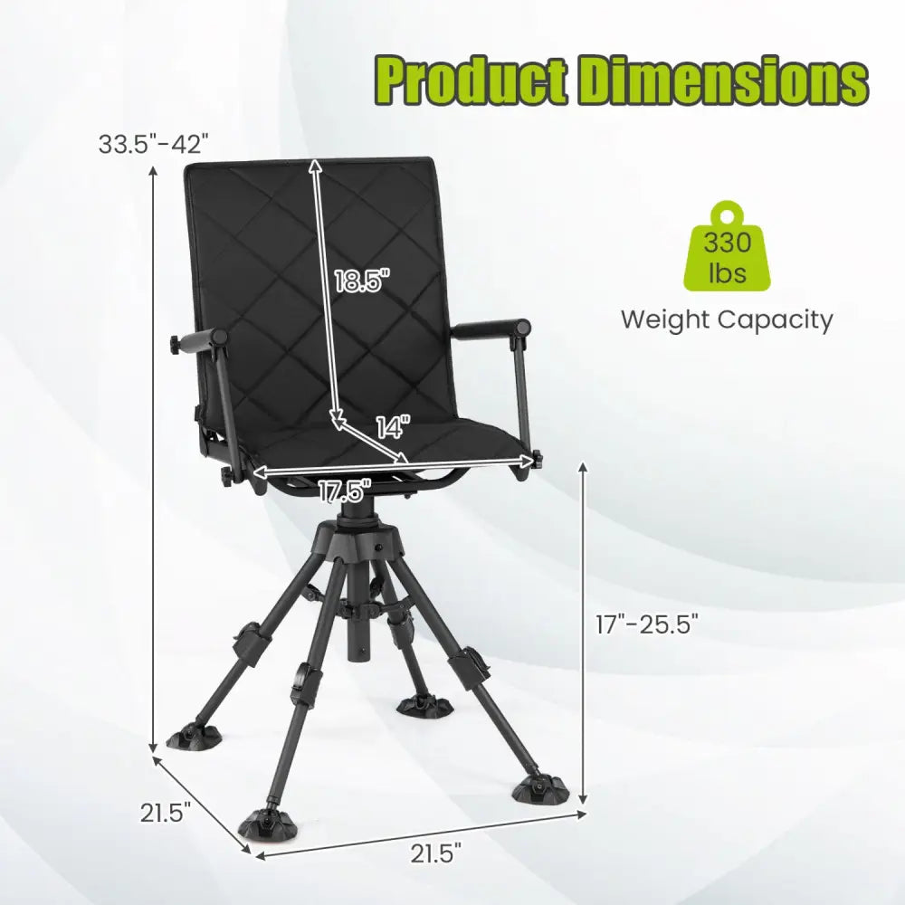 360° Silent Swivel Hunting Seat with 5-Level Adjustable-Black - Black - Camping Furniture