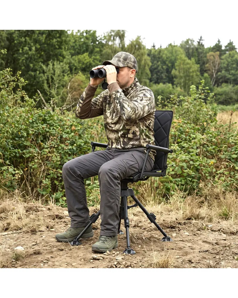 360° Silent Swivel Hunting Seat with 5-Level Adjustable-Black - Black - Camping Furniture
