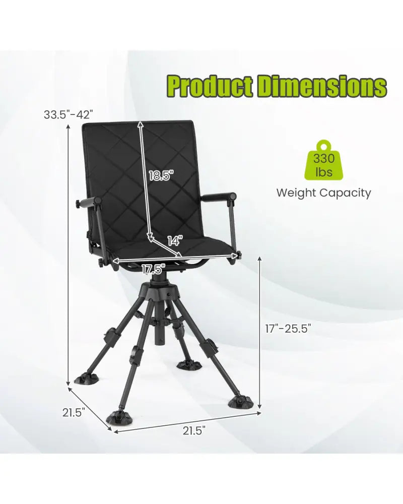 360° Silent Swivel Hunting Seat with 5-Level Adjustable-Black - Black - Camping Furniture