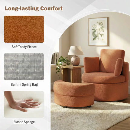 360° Swivel Accent Chair with Half Moon Storage Ottoman-Light Brown Costway